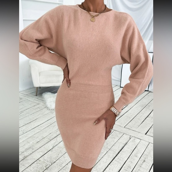 SHEIN Sweaters Batwing Sleeve Light Pink Sweater Dress Poshmark